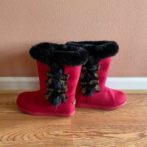 Juicy By Juicy Couture Womens Kaylin Red w/ Black Winter Boots Flat Heel Sz7.5